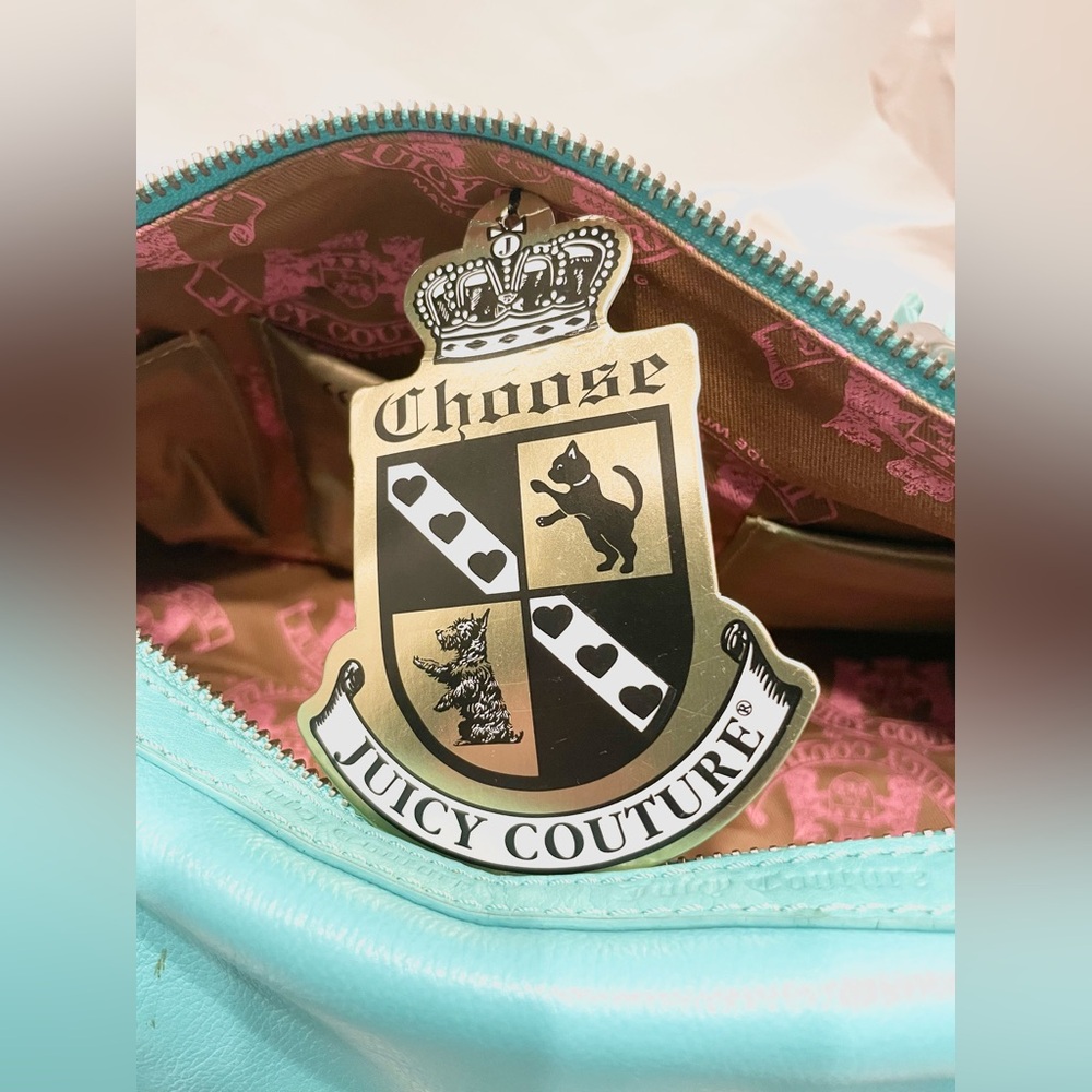 RARE NWT JUICY COUTURE VINTAGE Blue Leather Silver Accent Silk Bow Barrel Bag - Picture 12 of 15